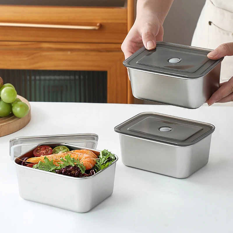 德国保鲜盒食品级304不锈钢肉类水果密封盒子冰箱冷冻收纳盒饭盒