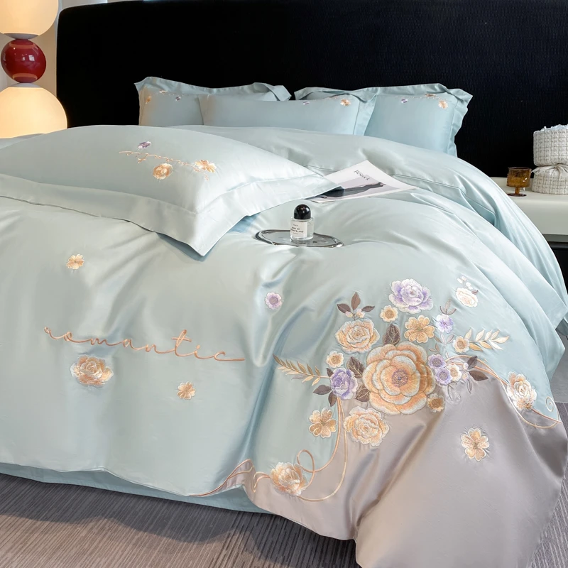 轻奢高档长绒棉100%棉四件套带礼盒 床上用品亲肤舒适绣花可送礼