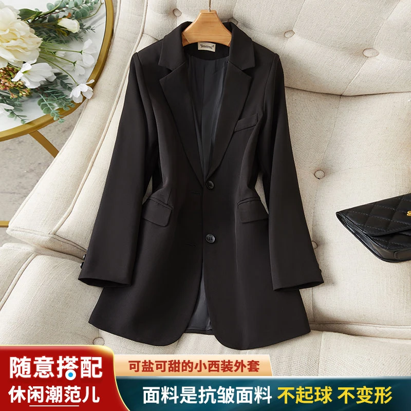 职业西装外套女2025春新款气质休闲修身200斤胖mm大码黑色小西服