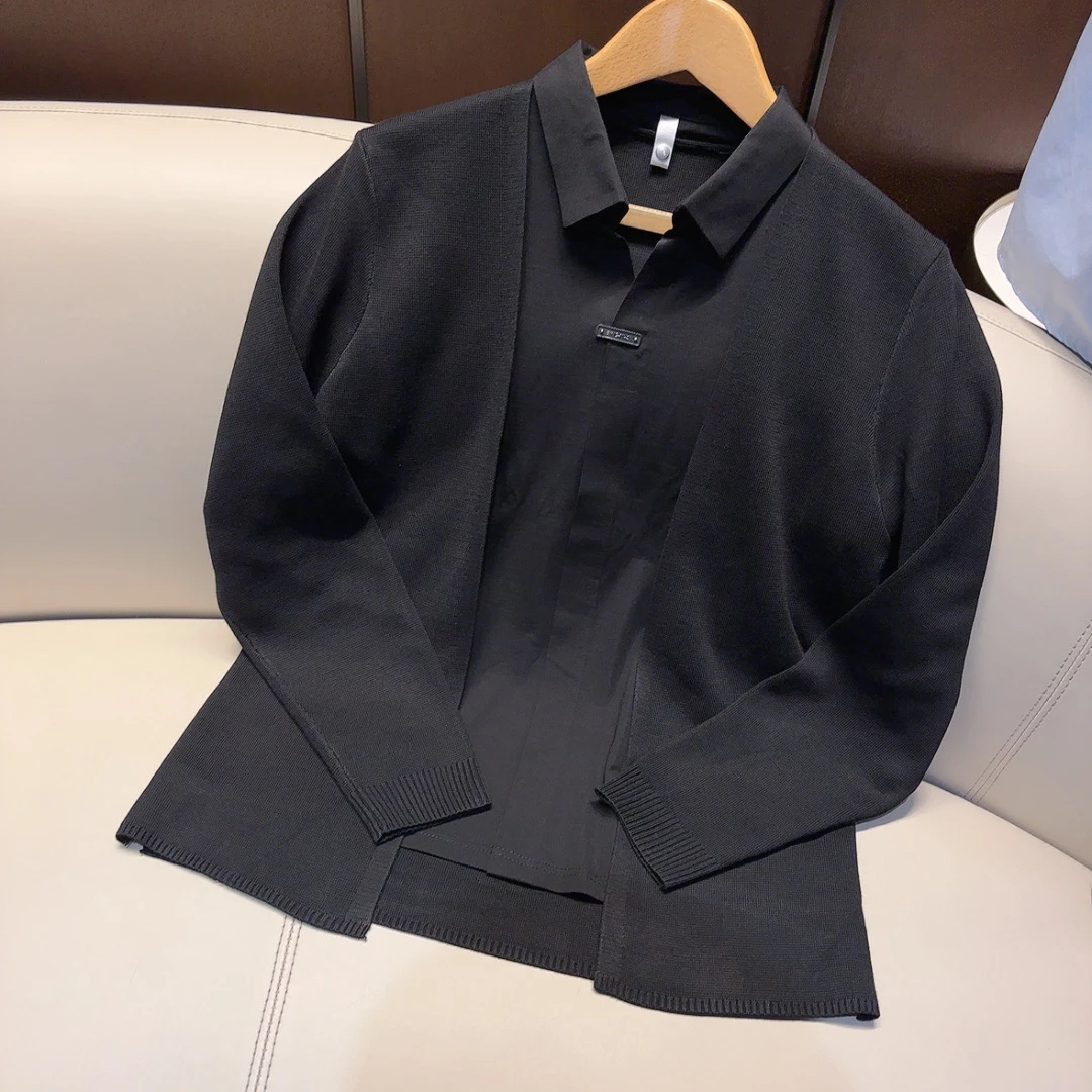 BNS-秋冬新款百搭休闲针织假两件衬衫