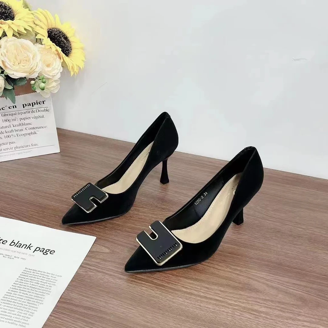 新款尖头时尚百搭浅口细跟气质高跟鞋1250-2