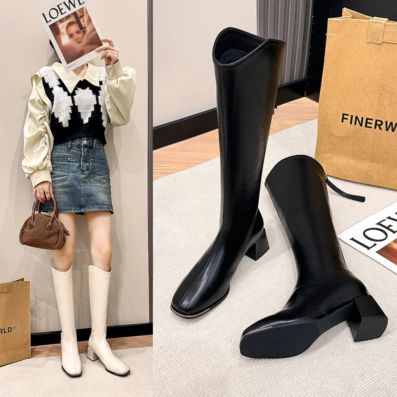 X246070 《一见钟情》 冬季新款骑士长靴百搭粗跟时装女靴加绒