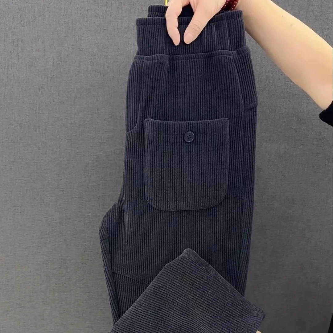 2025新款加厚雪尼尔口袋款奶奶裤洋气长裤1米六以下穿