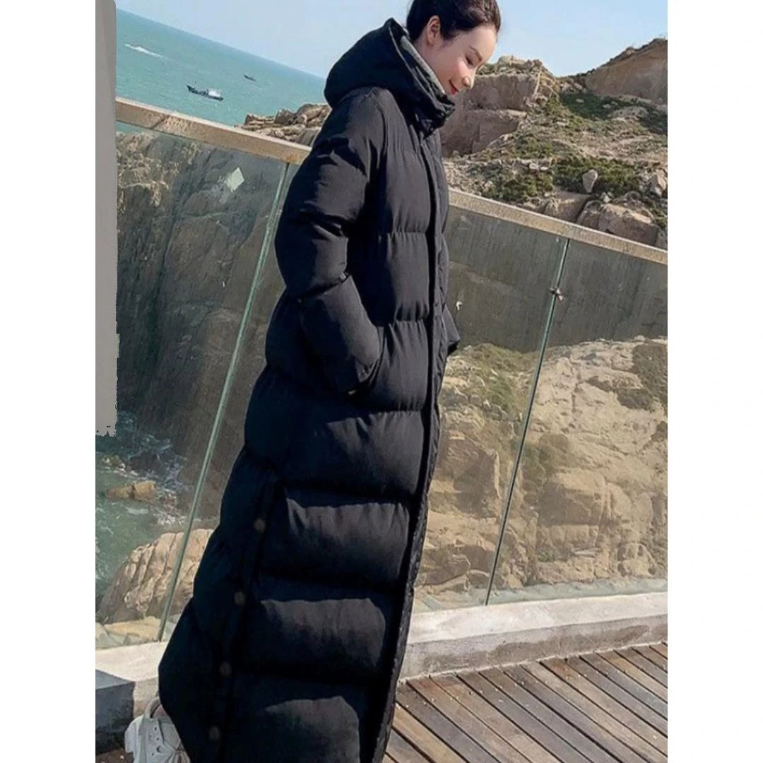 鸭鸭长款棉服女超长过膝到脚踝羽绒服衣2023冬季新款爆款艺考棉