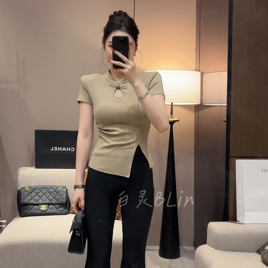 1（2124）新中式风格镂空设计短袖上衣