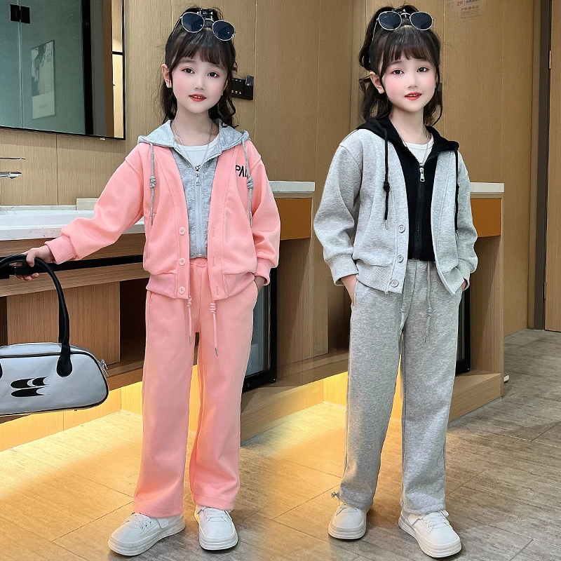 110-170女童时尚休闲假两件阔腿裤套装中大童春秋上新运动两件套