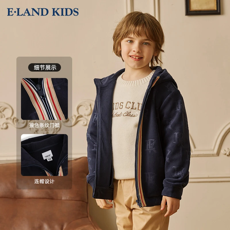 E·LAND KIDS冬季男童时尚运动英伦风连帽外套EKCMD4901K