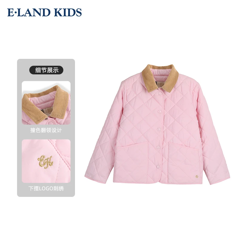 E·LAND KIDS冬季女童甜美复古宽松翻领棉服EKJPD4921B