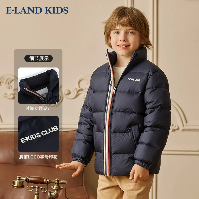 ELANDKIDS冬季童装简约休闲logo立领羽绒服EKJDD4T02A