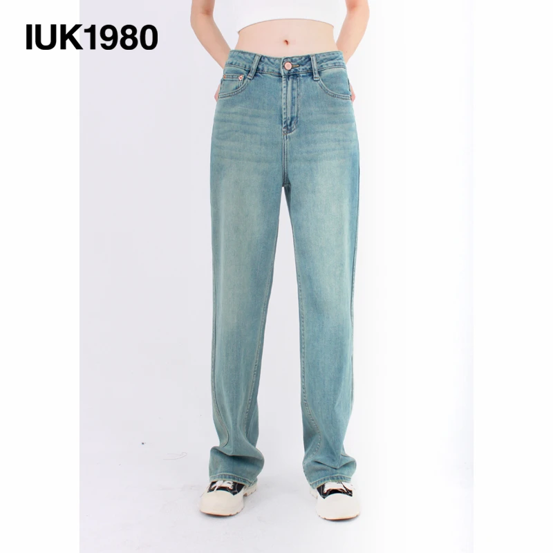 IUK/尤库春夏显瘦浅色阔腿牛仔裤高腰长裤水洗直筒宽松休闲女士MM