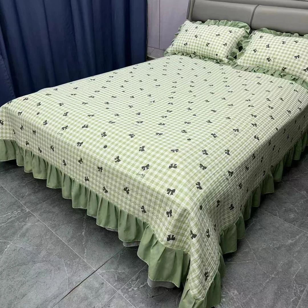 A类水洗棉床盖加大花边裙边四季可用双面防滑碎花加厚韩式韩版