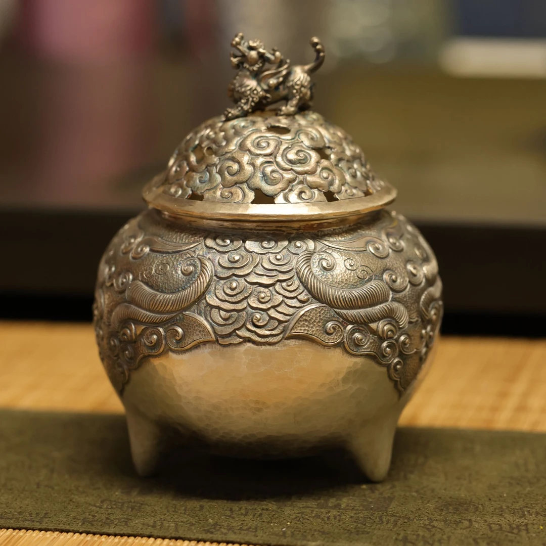 足银半手工复古做旧家用精美小香炉