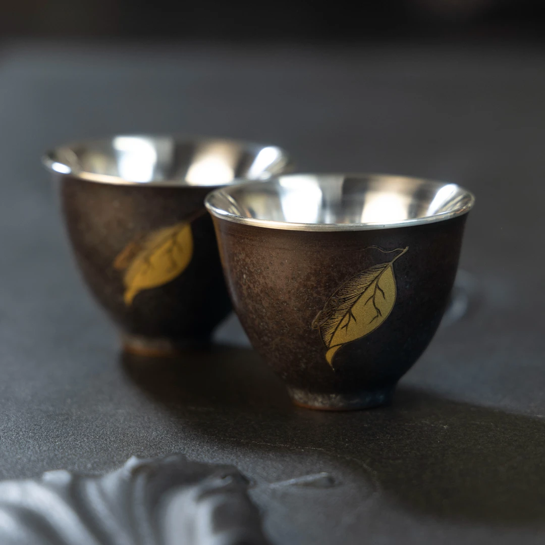 精品经典足银手工瓷包银茶杯