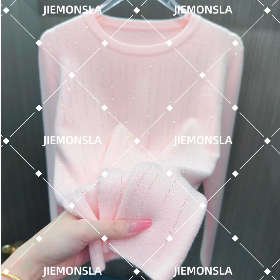 【JIEMONSIA】原创奢品烫钻绵羊毛圆领针织轻奢长袖