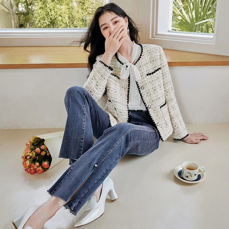 名媛小香风短外套女2024秋季新款法式名媛时尚百搭显瘦粗花呢上衣
