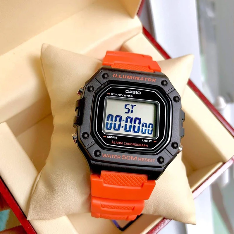 未拆封 Casio/卡西欧 手表男复古小方块防水电子表W-218H-4B2