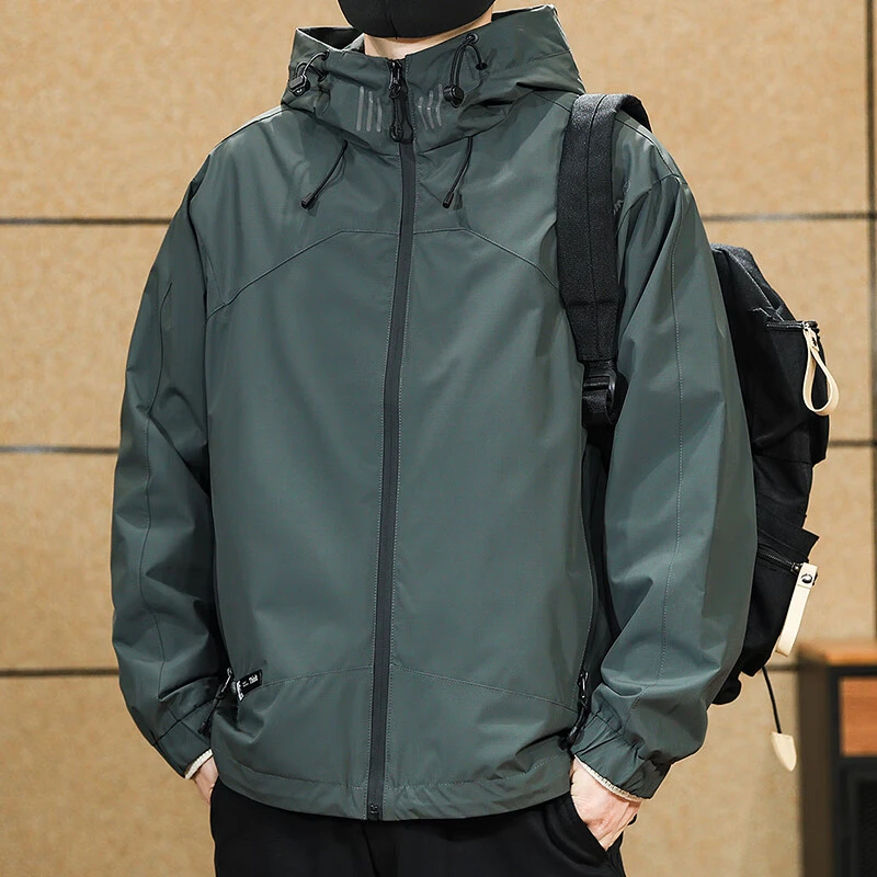 美式工装冲锋外套男春季2025新款连帽宽松夹克男士户外登山服上衣