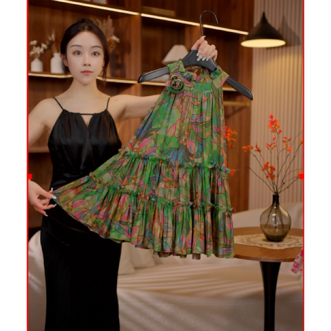 AODUOSEN/奥多森高端定制女童法式连衣裙夏季复古碎花公主背心裙