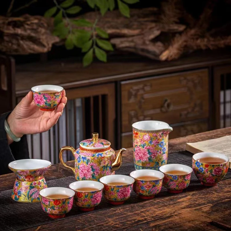 宫廷风珐琅彩万花茶具套装茶碗陶瓷白瓷功夫三才碗盖碗茶杯茶碗