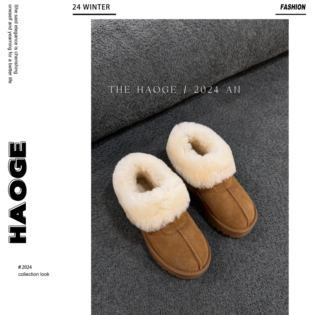 雪地靴皮毛一体2024冬季新款一脚蹬加绒加厚百搭款厚底保暖D1188