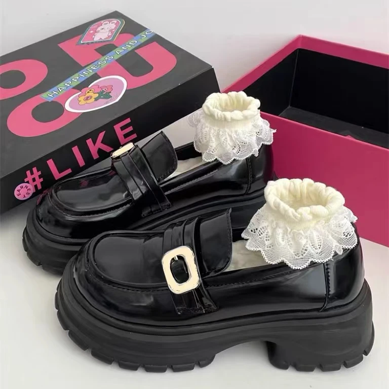 2024春季女鞋黑色复古百搭小皮鞋乐福鞋法式一脚蹬75886