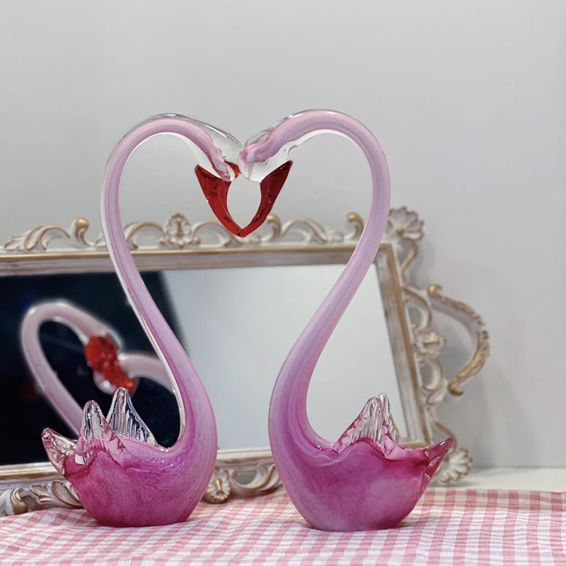 【淄博琉璃 源头工厂 】纯手工摆件 现代轻奢装饰品 粉色琉璃天鹅