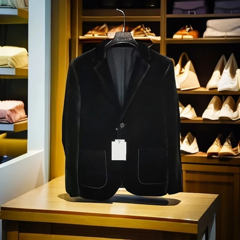 8886男士高品质简欧定制百搭厚款修身丝绒西装