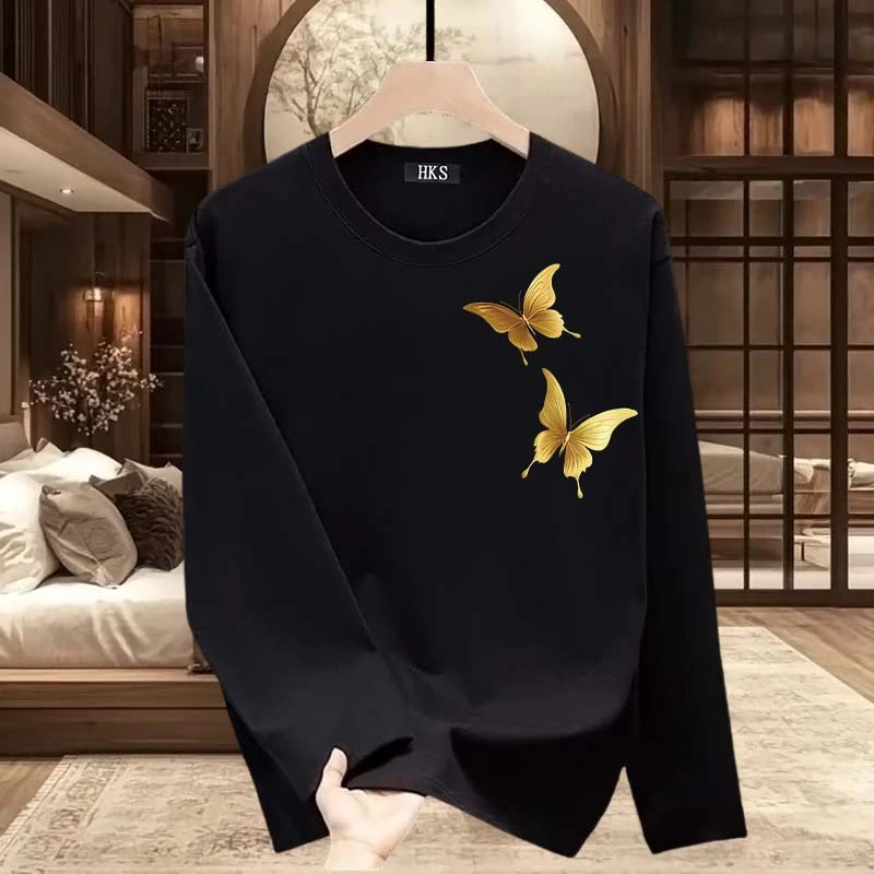 ins潮牌设计感纯棉长袖T恤男士春秋季百搭宽松重磅圆领休闲打底衫