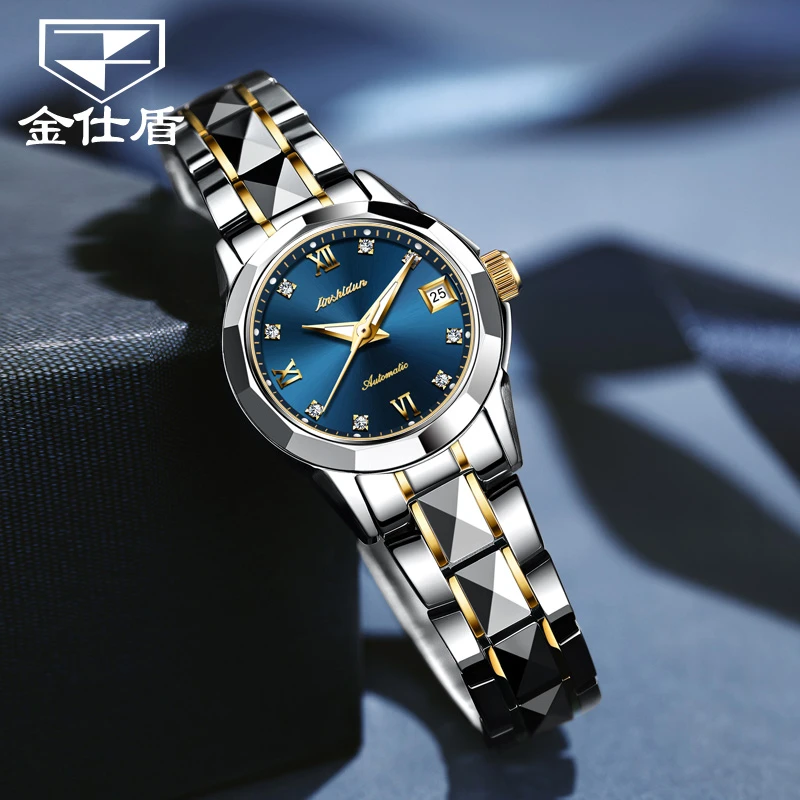 JSDUN/金仕盾手表女全自动机械表钨钢带防水时尚潮流女士腕表情侣