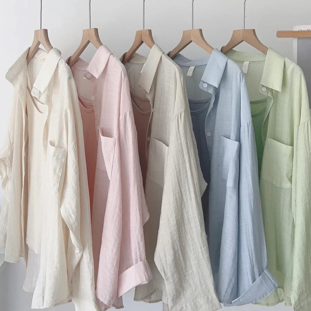 夏季防晒开衫纯色薄款长袖衬衫女早春2024新款宽松百搭慵懒风衬衣