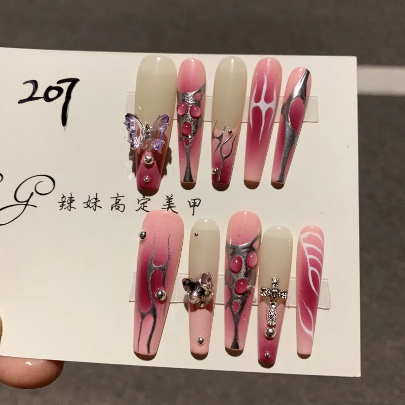 （编号207） 纯手工穿戴甲欧美辣妹甜酷高级奢华重工加长款美甲可拆