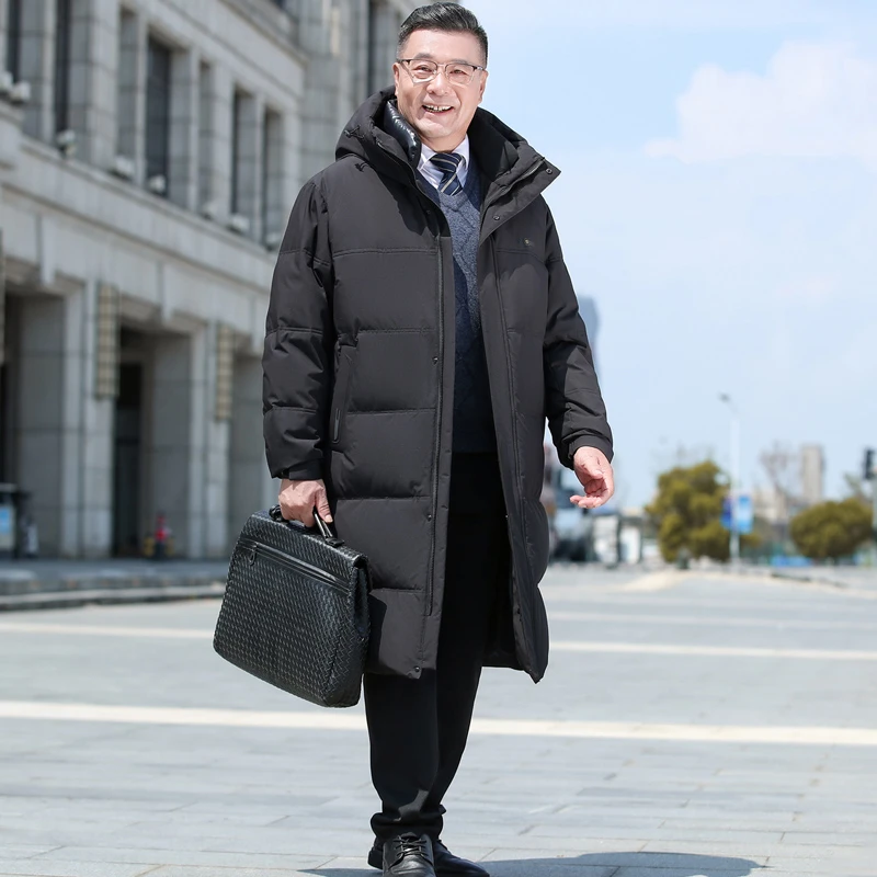 超长款羽绒服男爸爸装冬季东北中老年过膝保暖加厚大码鹅绒服外套