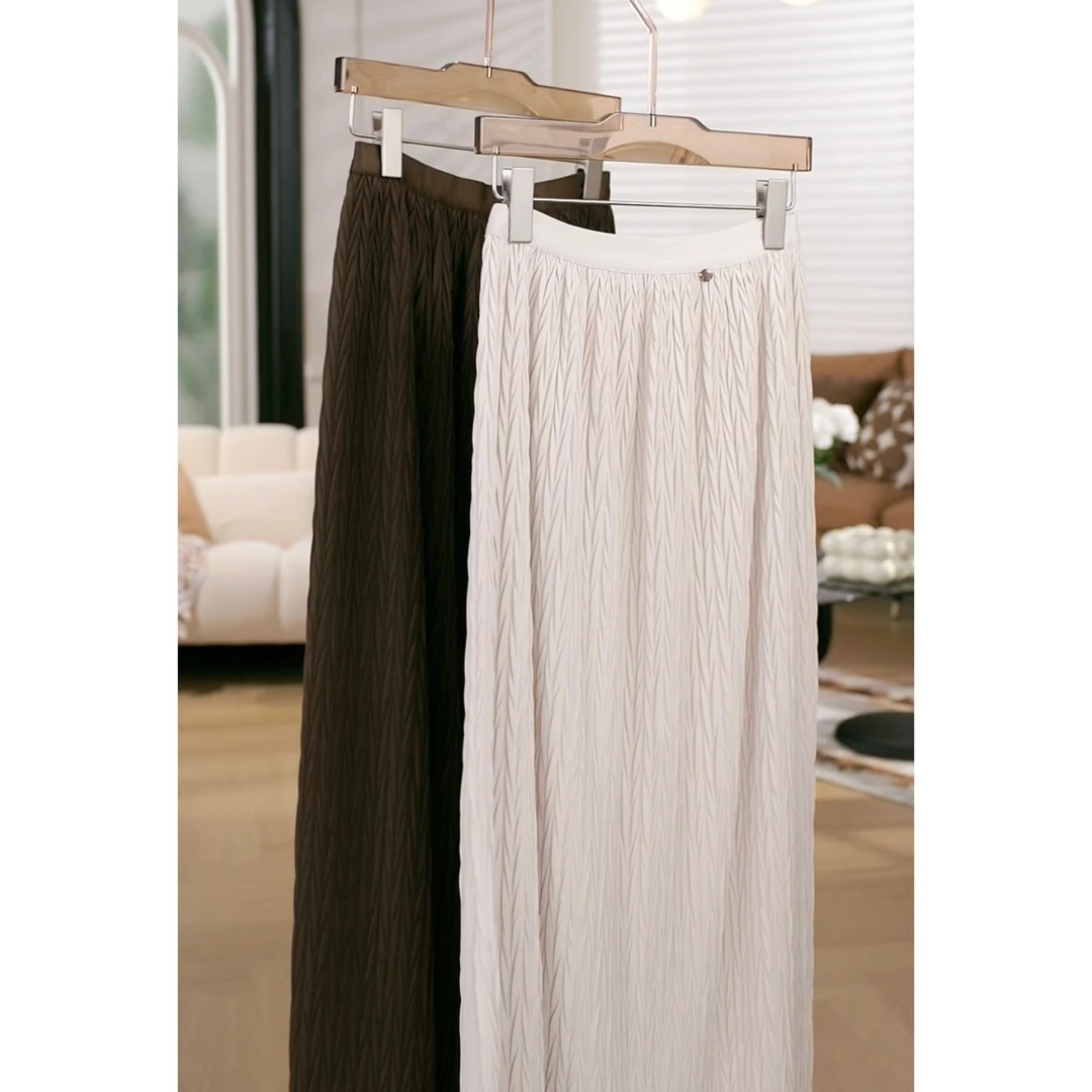 【半裙】2023冬季新款极简松紧腰显瘦百褶裙开叉半身裙MF-522