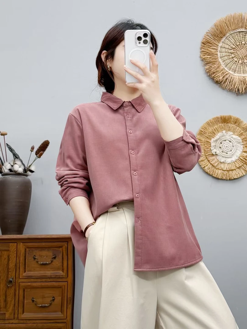 加绒加厚秋冬内搭外穿长袖加厚灯芯绒衬衫女百搭休闲韩版时尚气质