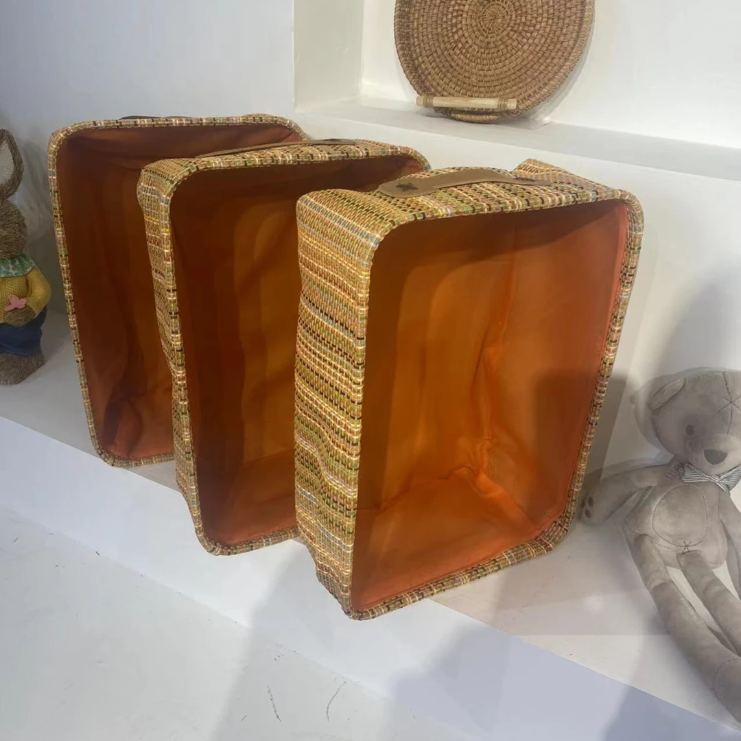 西班牙风情收纳筐纯手工编织收纳筐客厅家用简约收纳盒储物长方形