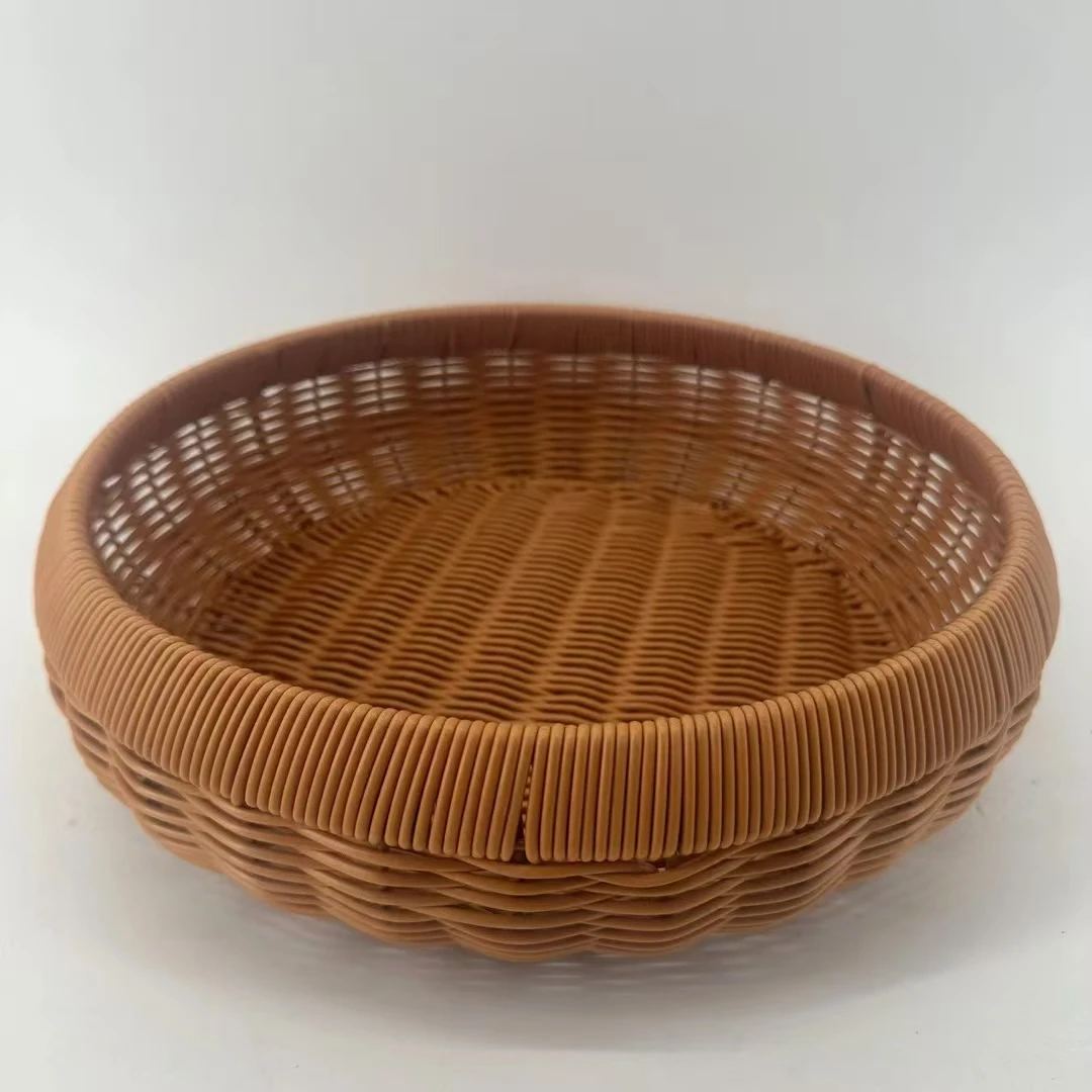 家用客厅圆形馒头筐仿藤编食品级馍筐高档水果盘沥水篮水果篮