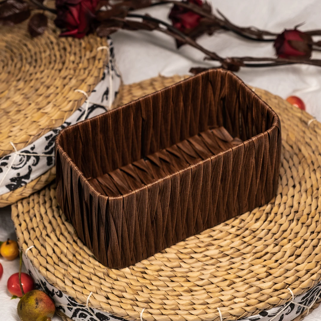 （新粉福利）美式轻奢编织化妆桌浴室长方形面膜化妆品收纳盒