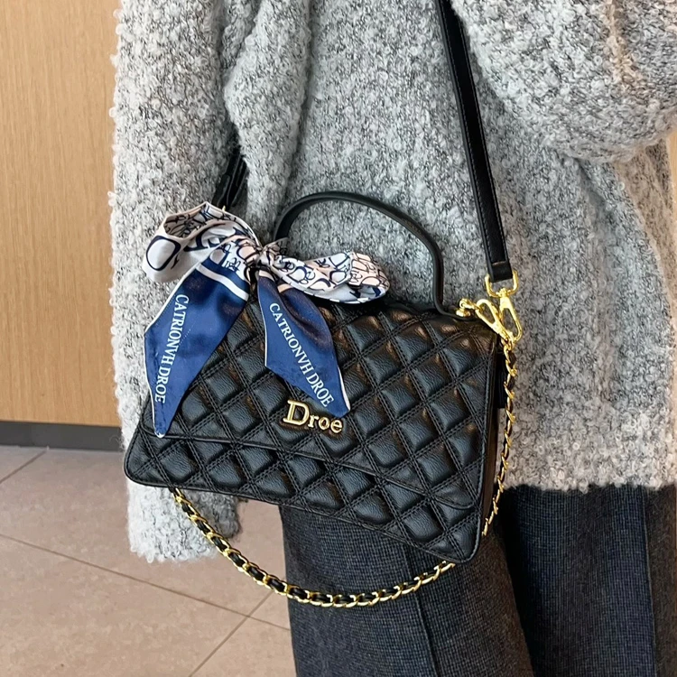 香港正品经典时尚真皮高级感洋气百搭斜挎单肩小香风菱格链条包女