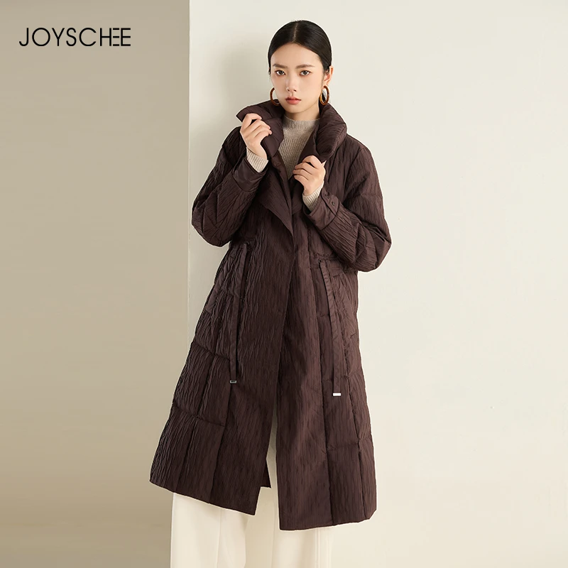 千百惠冬季时尚羽绒服女24冬装新款女士长款白鸭绒纹路面料羽绒服