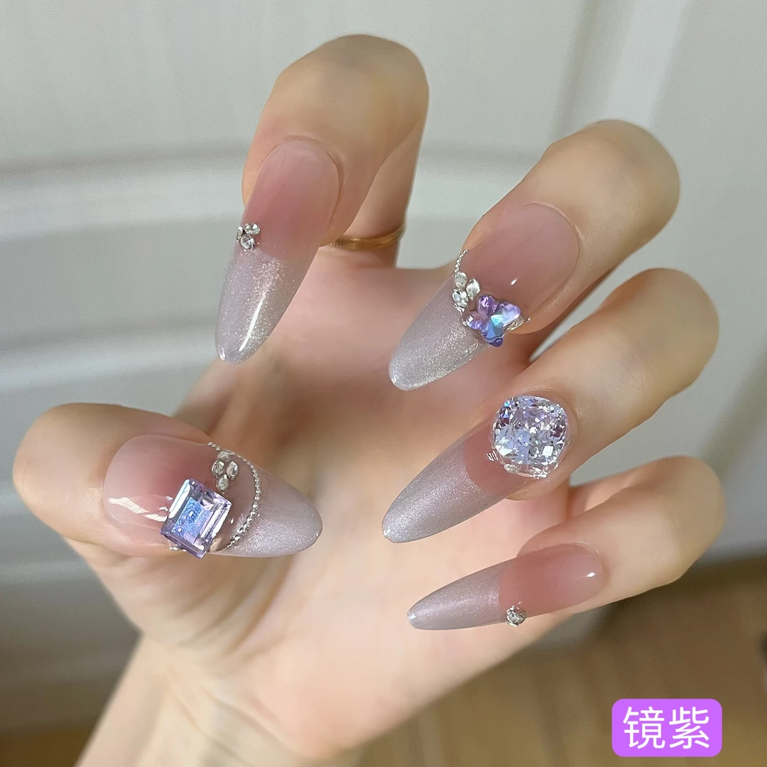 巴仑美【紫镜】紫美少女 纯手工可重复穿戴美甲贴 锆华选配