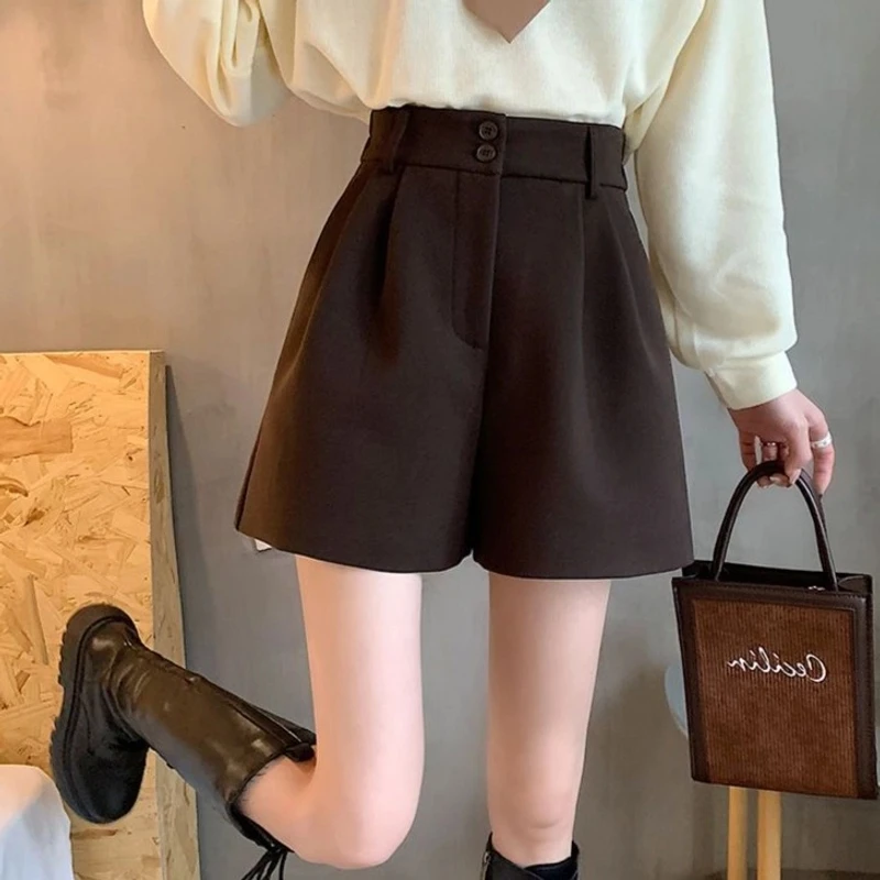 2025春季新款高腰显瘦A字百搭短裤裤子休闲阔腿毛呢外穿宽松韩版