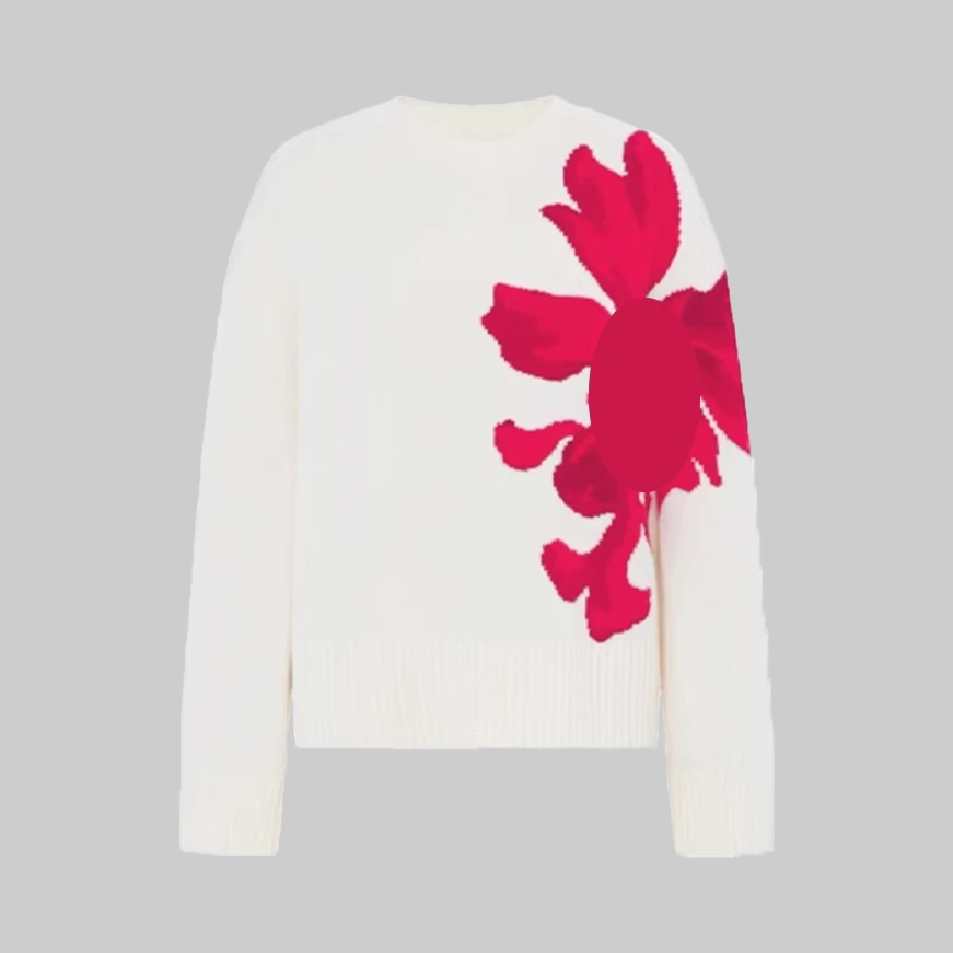 【花开富贵】妍霏同款早春新款羊毛慵懒风设计感圆领套头毛衣.Y4093