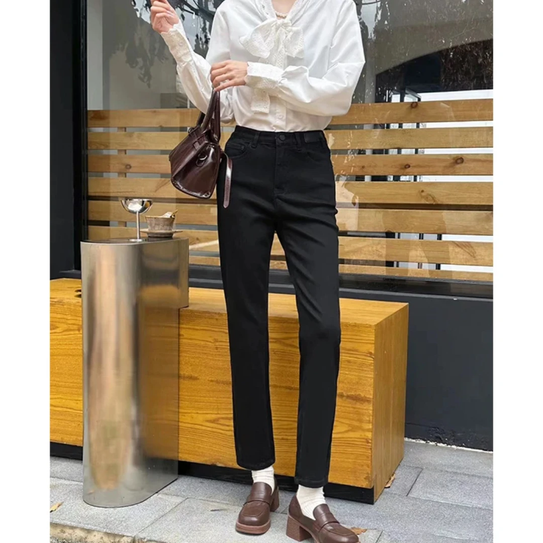 JING2024秋季新款938高端欧货水洗牛仔裤女洋气显瘦直筒烟管裤