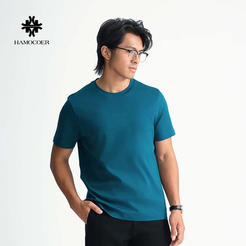 赫姆克【HAMOCOER】100%美国匹马棉双丝光双面男士休闲圆领短袖T恤
