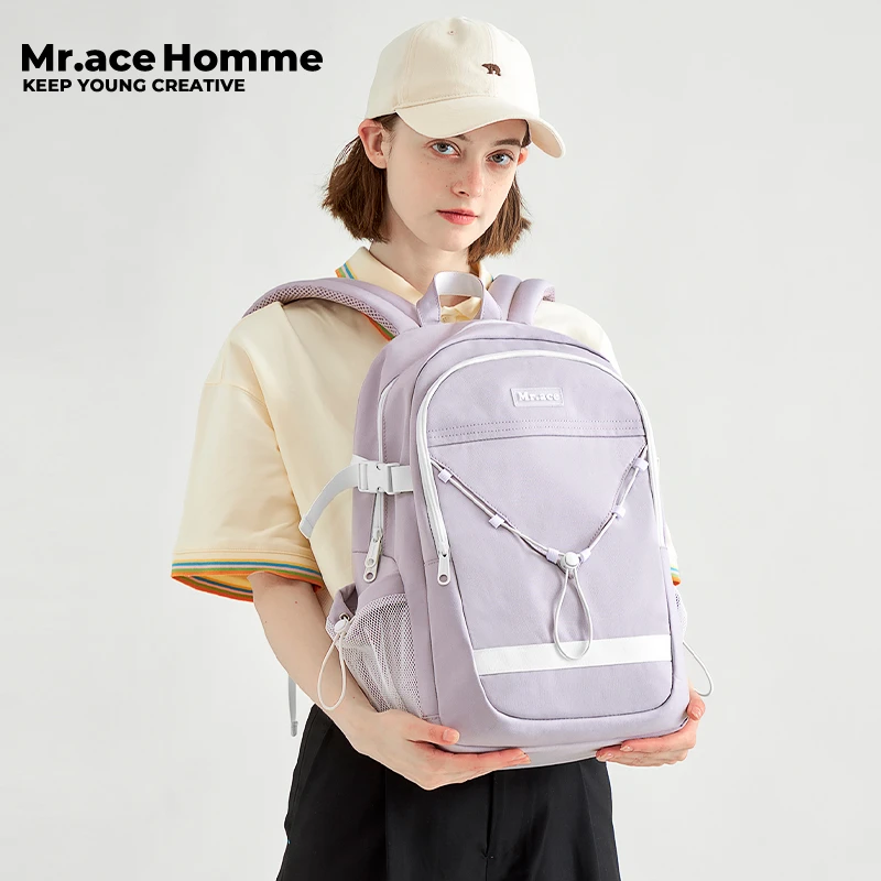 Mr.ace Homme自制双肩包女时尚学生书包户外旅行大容量电脑背包男