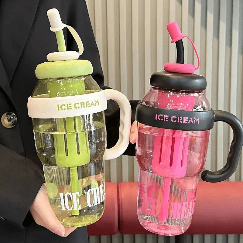 巨无霸大嘴水杯情侣高颜值女生便携带吸管茶漏花茶直饮LC