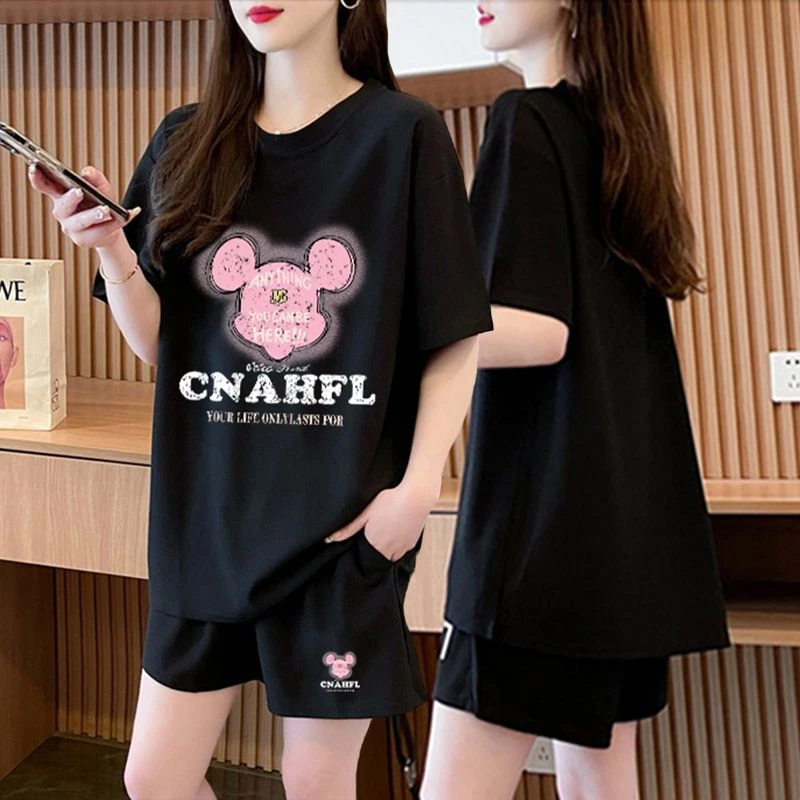 休闲宽松百搭夏季纯棉运动套装女2024新款韩版短袖短裤网红两件套