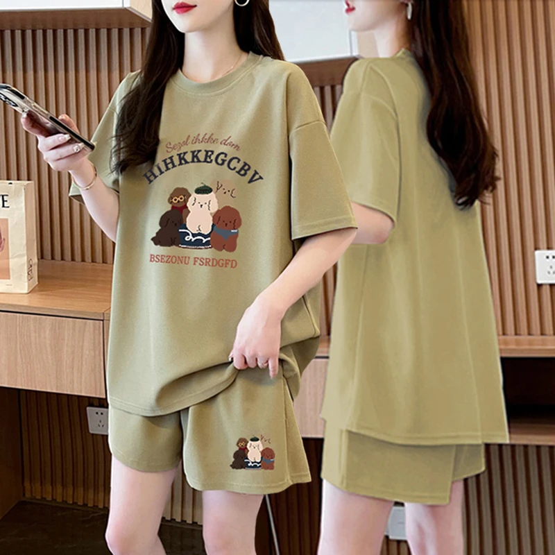 纯棉胖mm大码夏季运动套装女2024新款网红短袖T恤短裤时尚两件套