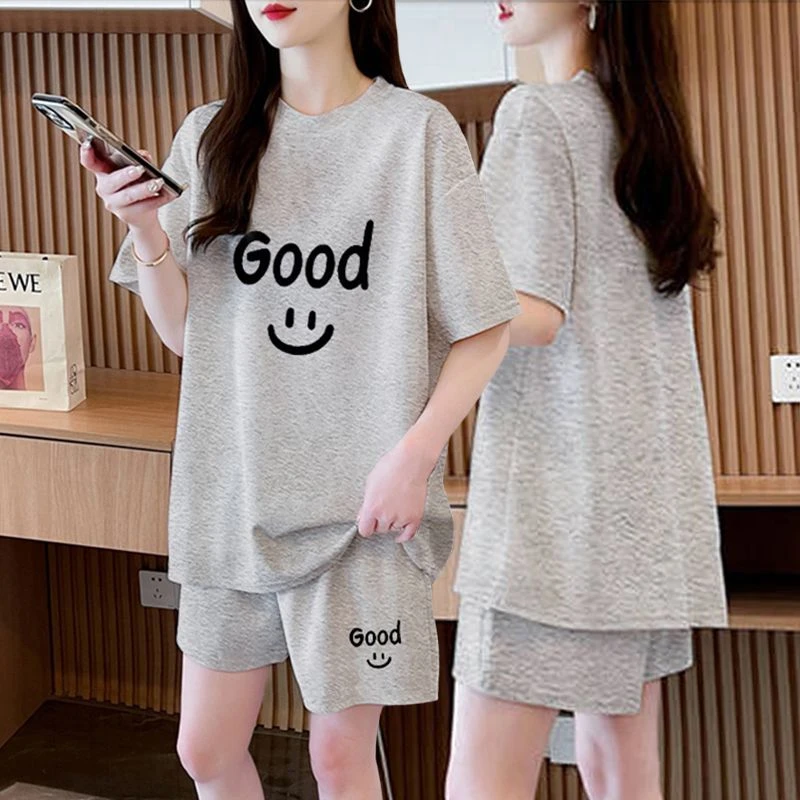 纯棉胖mm大码运动套装女2024夏季新款网红时尚短袖T恤短裤两件套