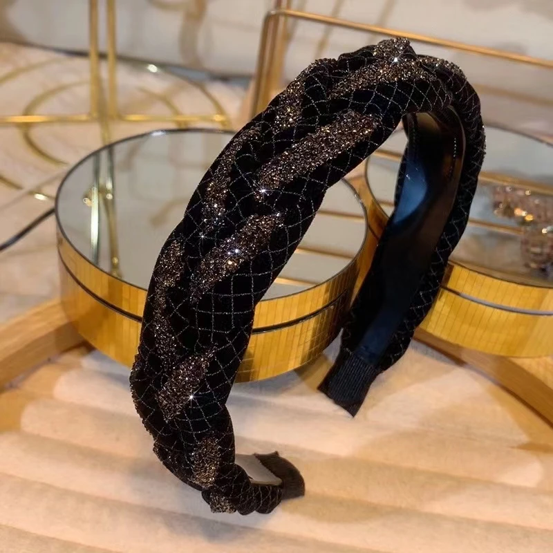 韩版满钻编织宽边麻花发箍轻奢时尚百搭小香风高颅顶洗脸外出发卡